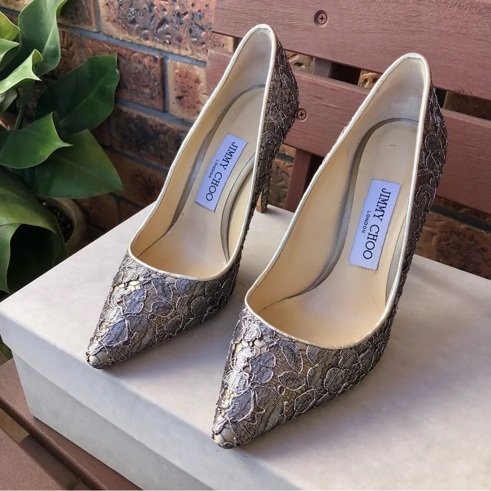 Jimmy Choo Romy 100 Satin Lace Court Shoes Stiletto Heels Women's Size 36 - Picture 6 of 14